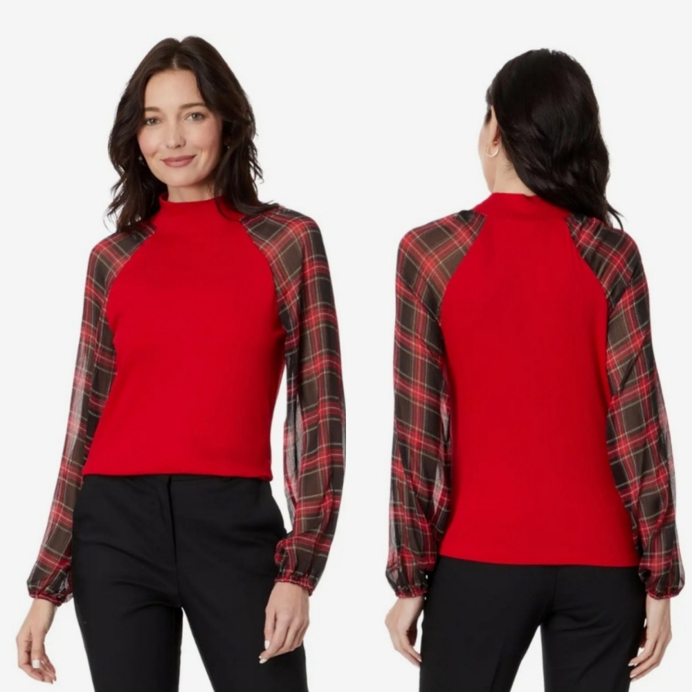 🆕️⬇️🎉HOST PICK🎉 Tommy Hilfiger Scarlet Long Sleeve Mixed Media Top